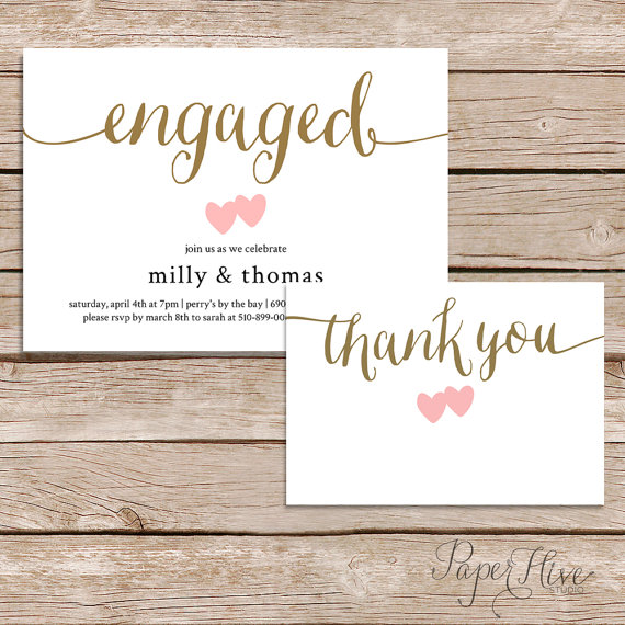 Wedding - Printable Engagement Party Invitation and Thank You card set / modern engagement party invite and thank you card