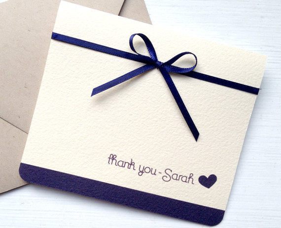Свадьба - Navy Blue Bridesmaid Thank You Card with Ivory Cream - Personalized