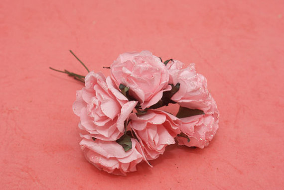Wedding - Paper Flowers, bunch of 6 stems - Small Bouquet - wedding, party favour,  scrapbooking