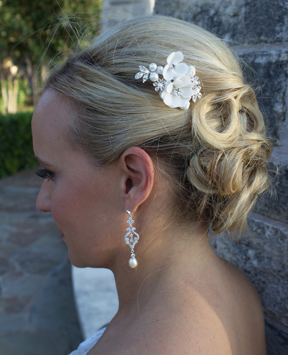 Wedding - Swarovski crystal pearl wedding hair pin, bridal hair accessories, pearl rhinestone flower hairpin, bridal hair pearl, bridal hairpins