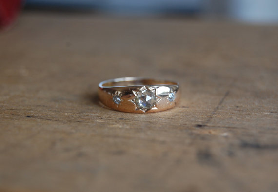زفاف - Antique 18K rose cut gypsy set diamond engagement ring