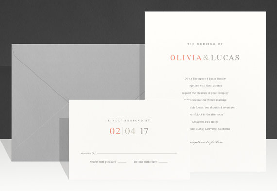 Wedding - Romantic Elegant Wedding Invitation - Pink, Grey and Ivory Wedding Invitations - Wedding Invites - Olivia