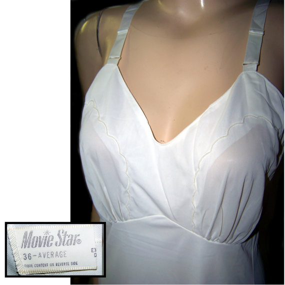 Hochzeit - 50s Nylon white slip Movie Star B36 scalloped embroidery medium