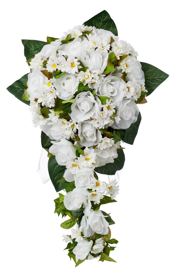 زفاف - Daisy Silk Rose Cascade - Silk Bridal Wedding Bouquet