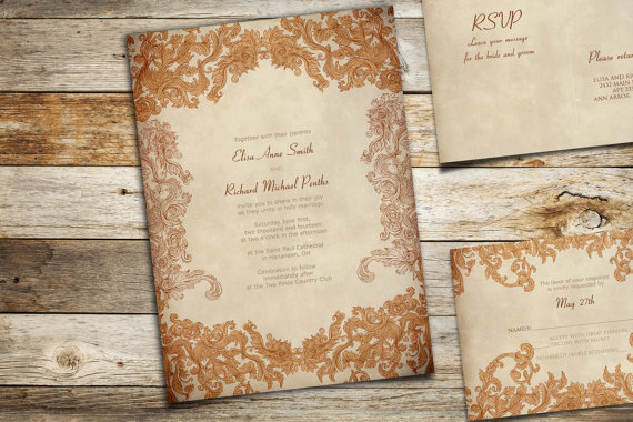 Wedding - WEDDING INVITATIONS Elegant rustic princess - Printable custom invitations