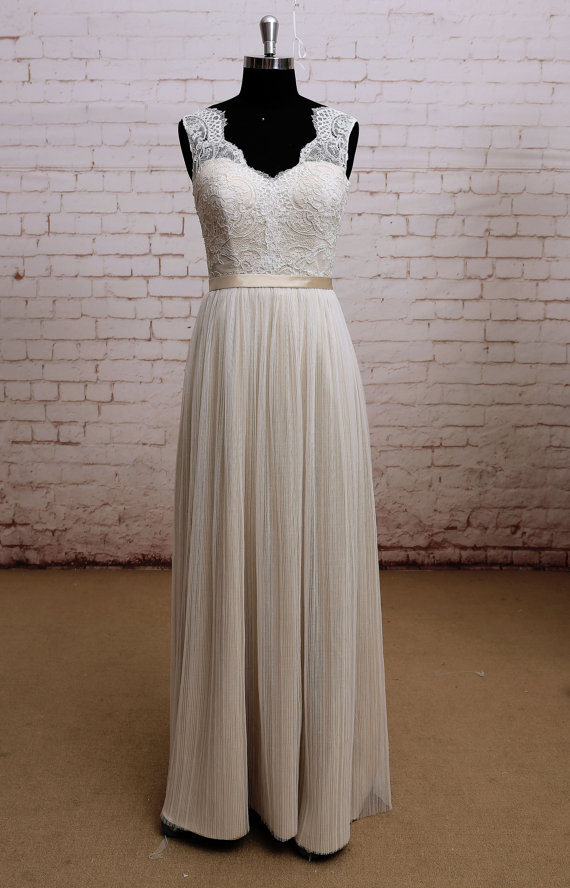 Wedding - Champagne Wedding dress,   Bridal gown, Simple Wedding gown, A-line wedding dress