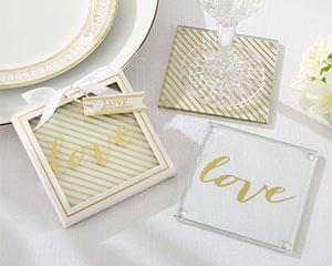 زفاف - Gold Love Glass Coasters