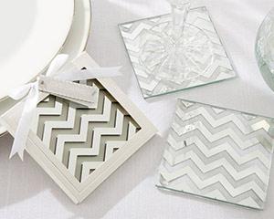 زفاف - "Shimmer and Shine" Silver Chevron Coasters