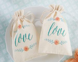 Wedding - "In Bloom" Botanical Muslin Favor Bags (Set of 12)