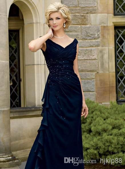 Hochzeit - Hot Sale Simple Chiffon Sleeveless Gown Sheath Column Beaded Dress Fold Off-the-shoulde Mother of the Bride Floor Length Capped Gowns Online with $94.25/Piece on Hjklp88's Store 
