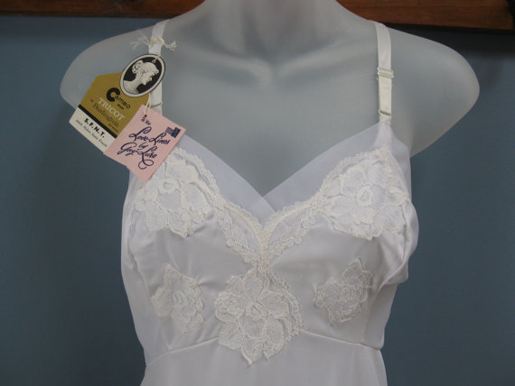 Hochzeit - Vintage 1960's White Full Slip NWT Ladies Dress Slip Bridal Trousseau Lingerie