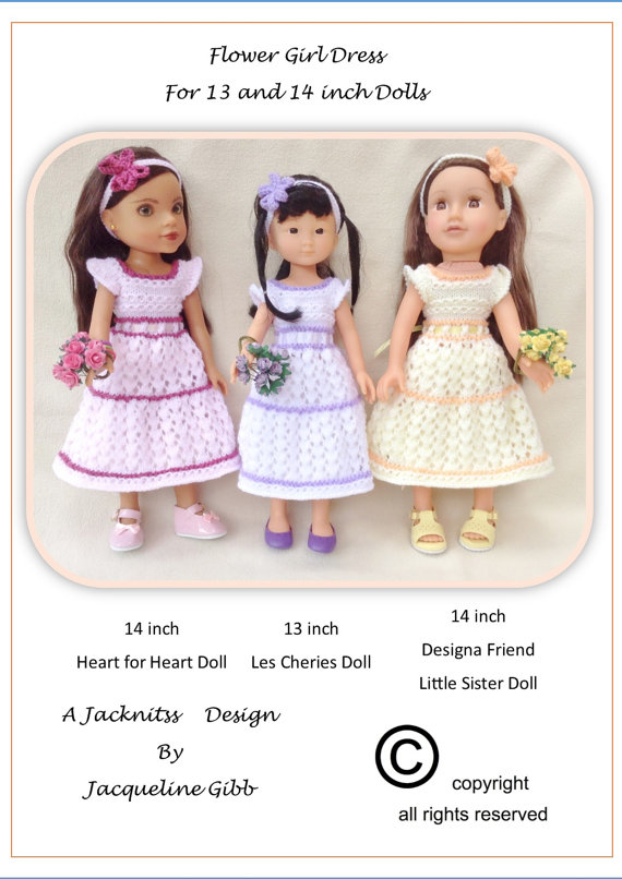 Hochzeit - LC12 Flower Girl Dress for 13 and 14inch dolls PDF Pattern