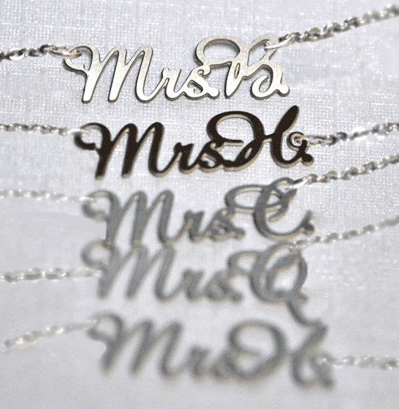 Mariage - Mrs. Necklace silver stainless steel initial CENTERED style
