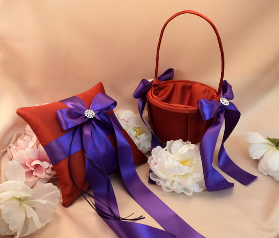 Details about   Burnt Orange Bow & Crystal Ring Bearer Pillow and/or Flower Girl Basket