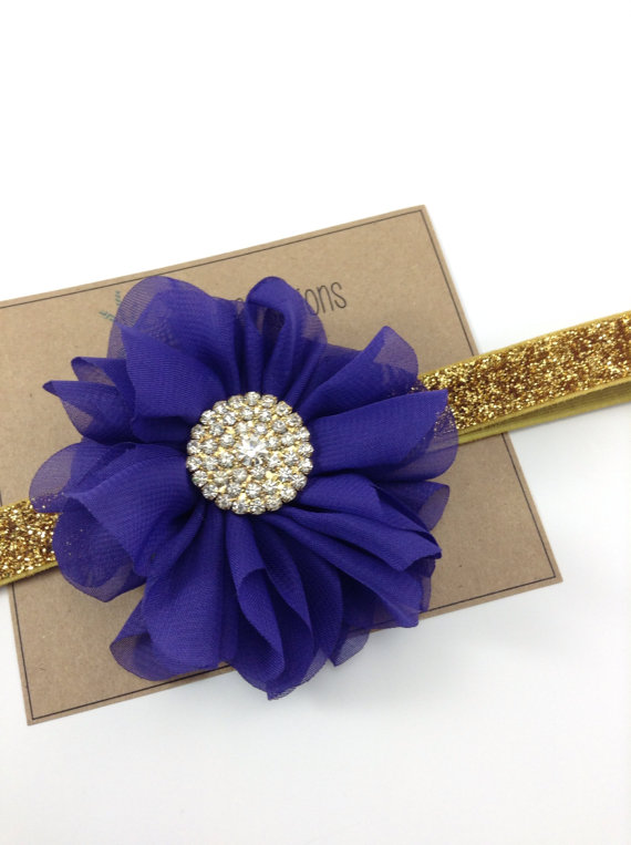 Свадьба - Purple & Gold Headband Headband Ballerina Flower Headband Glitter Wedding Flower Girl Headband Rhinestone