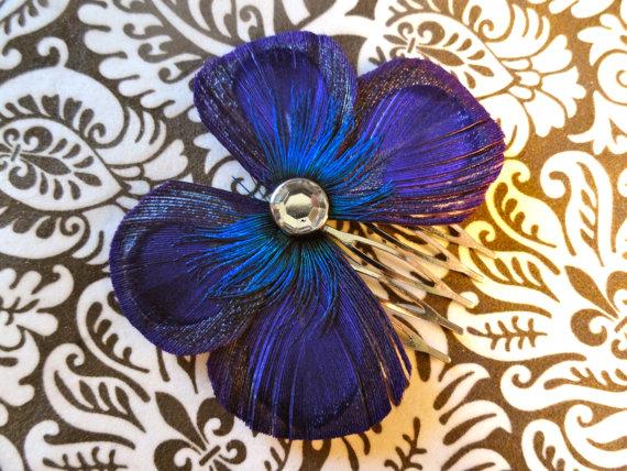 Свадьба - BLAIR Peacock Purple Bow Hair Comb
