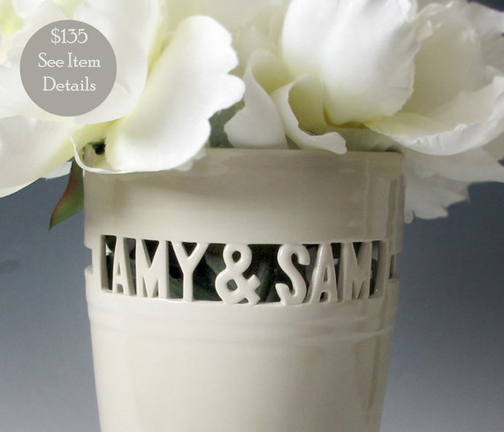 زفاف - Custom Wedding Gift - Heirloom Vase with Names & Wedding Date / Anniversary, Commitment Ceremony