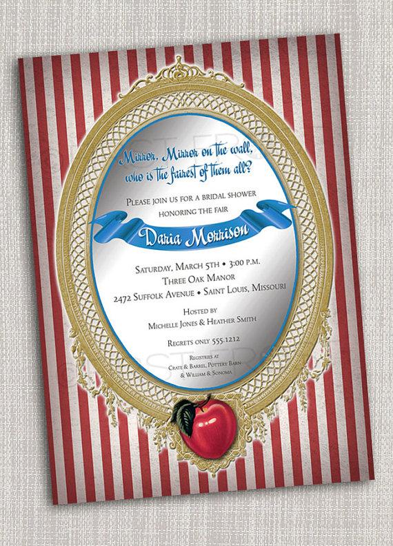 Свадьба - Vintage Fairy Tale Mirror Apple Snow White Printable Invitation - Bridal Shower Tea Luncheon Birthday