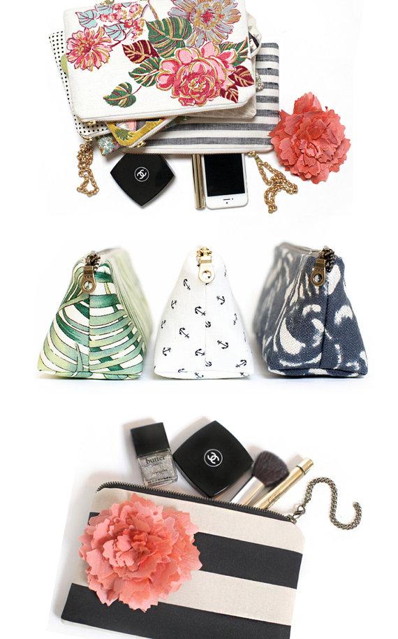 زفاف - Pastel floral clutch bag, Makeup bag, Wedding gift, Bridesmaid clutch, Lace wedding clutch, Travel bag, Bridal clutch, Gold Metallic clutch