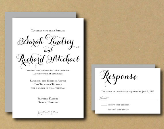 Свадьба - SALE Printable Custom DIY Wedding Invitation - Romantic Chic Calligraphy