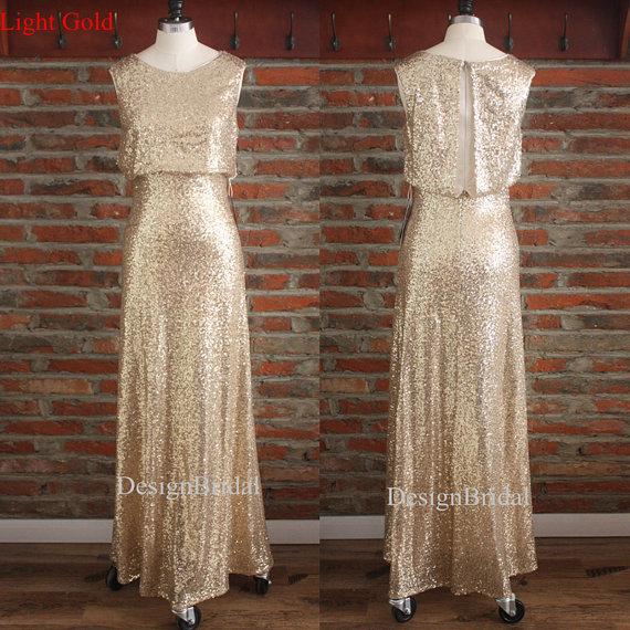 Wedding - Gold Sequined Prom Dress 2015,Long Formal Dress,Gold Bridesmaid Sequin Dress,Womens Evening Dress,Sequin Wedding Party Dress,Cheap Dresses
