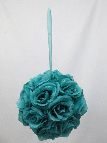 Hochzeit - Turquoise Blue Silk Rose Pomander