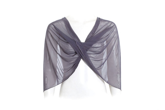 Wedding - Grey sheer shawl , 4 options top- shawl , shrug , twist and infinity scarf , bridesmaid shawl , gift for women, sheer clothing (CF110)