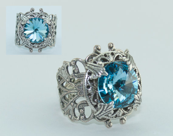 Hochzeit - RING, AquaMarine custom size. Aqua Blue. Sterling silver brass. March birthstone. Everyday casual or engagement wedding something blue Ocean