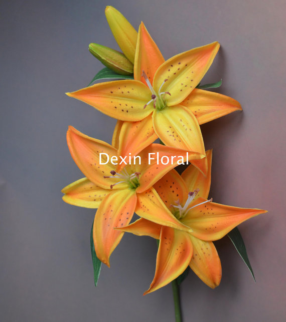 زفاف - Natural Real Touch Orange Tiger Lily Long Stem for Wedding Bridal Bouquets, Centerpieces, Decorative Flowers