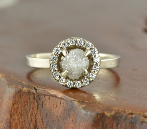 Hochzeit - Halo Rough Diamond Engagement Ring