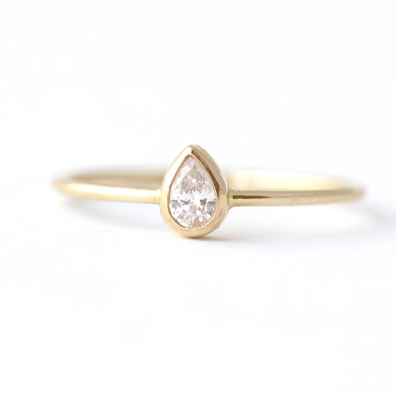 Wedding - Pear Diamond Engagement Ring - Diamond Gold Ring - 14k Solid Gold