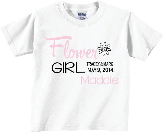Свадьба - Flower Girl Shirts with Dates and Flower for Wedding Party Tees