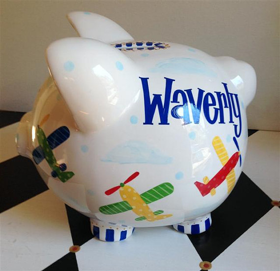 زفاف - Airplane Piggy Bank Size Large Personalized