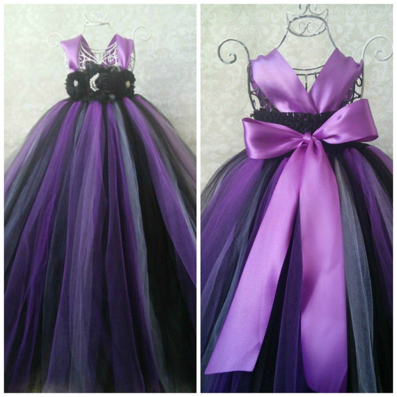 Wedding - Purple Black Flower Girl Dress