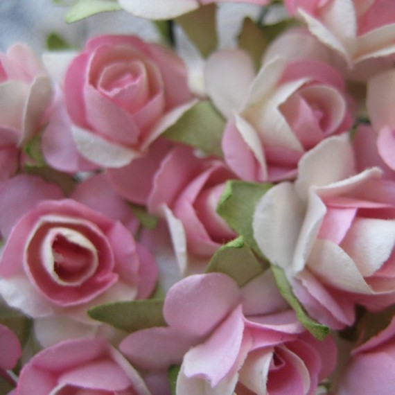 زفاف - Paper Millinery Flowers 24 Petite Handmade Paper Roses In Pink Mix