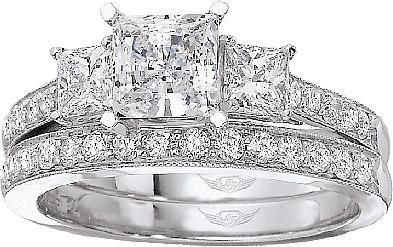 Hochzeit - FlyerFit Three Stone Princess Cut & Pave Engagement Ring
