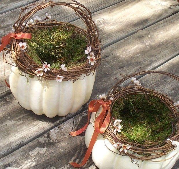 Свадьба - White Pumpkin Basket - Large - Fall Wedding Flower Girl Basket