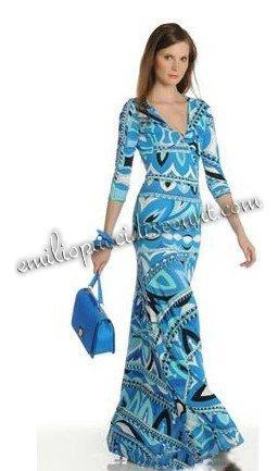 زفاف - For Sale Emilio Pucci V-Neck Long Dress Blue Print