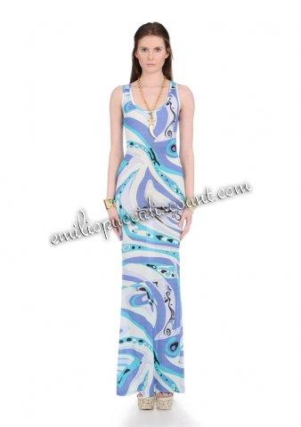 زفاف - Online Emilio Pucci Blue Printed Sleeveless Tank Long Dress