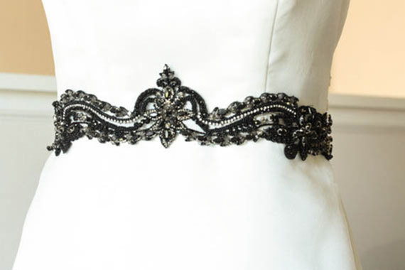 Wedding - Wedding Sash in black  - Bela 28 to 29 inches (1 qty ready to ship)