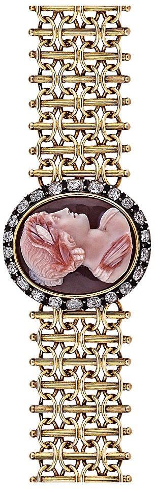 Wedding - {Daily Jewel} Victorian Diamond Gold Carved Hardstone Cameo Bracelet