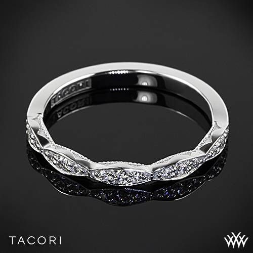 Wedding - 18k White Gold Tacori 46-2 Sculpted Crescent Half Eternity Ribbon Diamond Wedding Ring