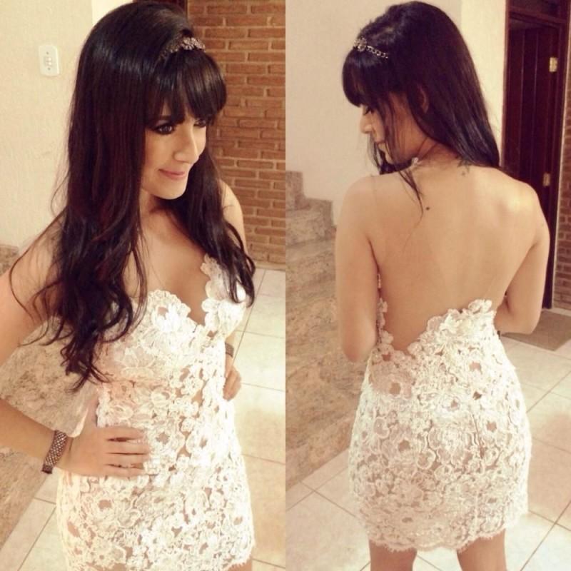 Wedding - Sexy Backless Sheer Homecoming Dresses Sleeveless Applique Sheath Knee Length Open Back Elegant Gowns Party Short Prom Dress Custom Made Online with $80.63/Piece on Hjklp88's Store 