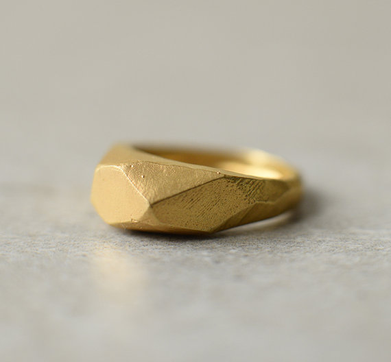 زفاف - Faceted golden ring, Valentine's day gift, rustic, engagement ring, statement ring, hand made, geometry, studio baladi, raw, holiday gift
