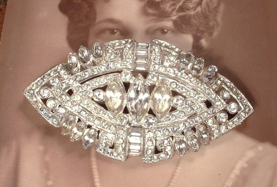 Wedding - OOAK Hair Comb Original 1920 Art Deco Vintage Clear Pave Rhinestone Large Bridal Head Piece Antique Great Gatsby Wedding Accessory Hairpiece