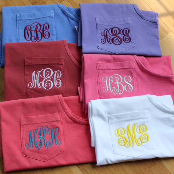 Wedding - 6 Comfort Color Pocket Tanks--- Monogrammed for your Bridesmaids or Sorority Sisters