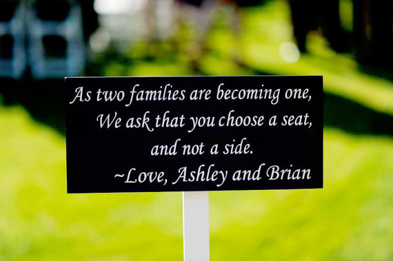 زفاف - As two families are becoming one with Bride & Groom Names, Wedding. Bridal, Seating Sign.  8 X 16 inches, 1-sided with Stake or Base Option.