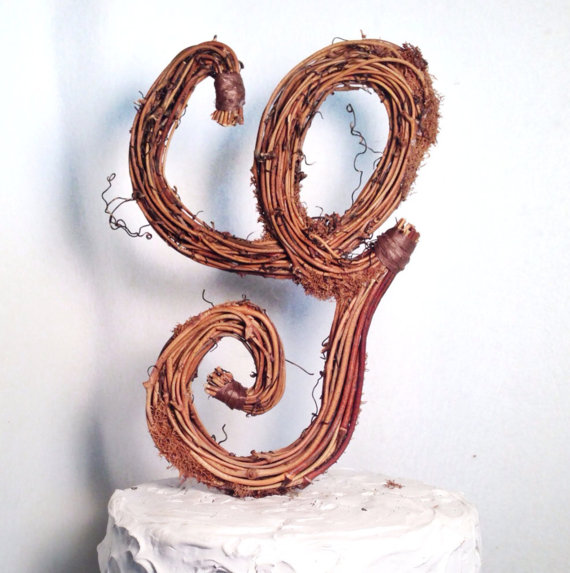 زفاف - Letter G Rustic Vine Wedding Cake Topper