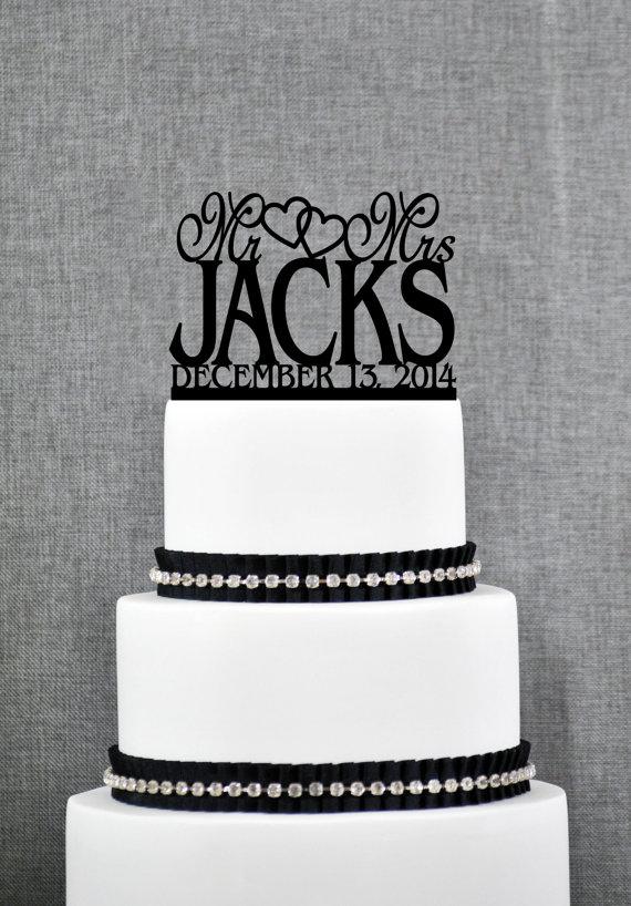 زفاف - Traditional Last Name Heart Wedding Cake Toppers with Date, Personalized Wedding Cake Topper, Custom Mr and Mrs Wedding Cake Topper - (S023)