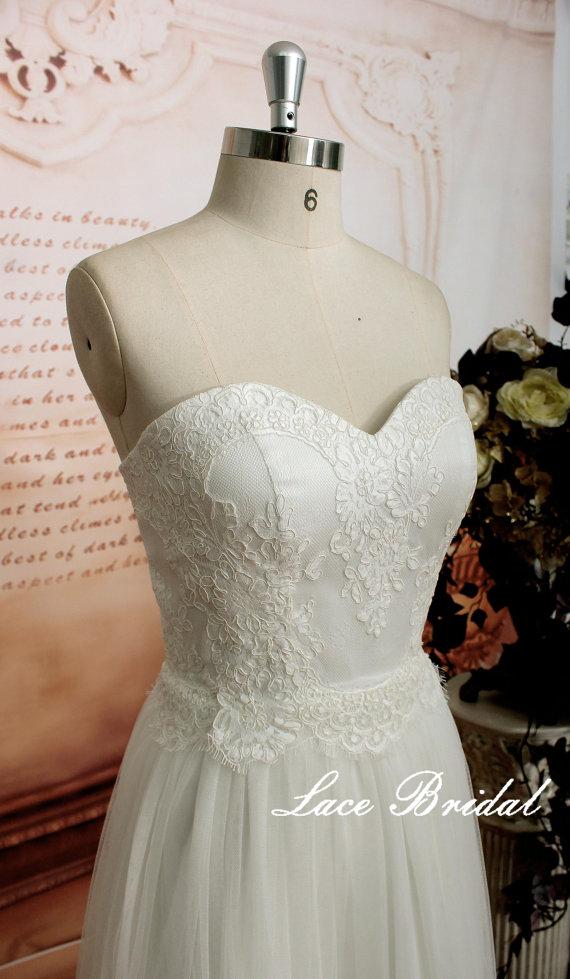 Hochzeit - Lace ,Wedding Gown, applique, Bridal Gown, Floor-length Wedding Dress, A-line Wedding Dress